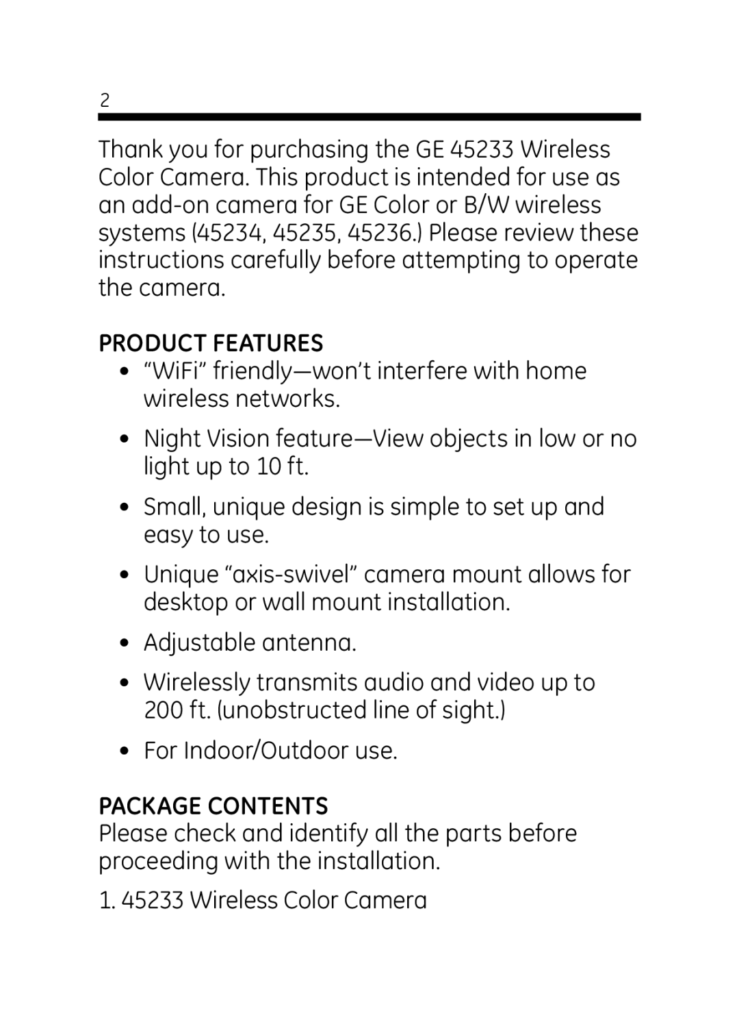 Jasco 45233 user manual Product Features, Package Contents 