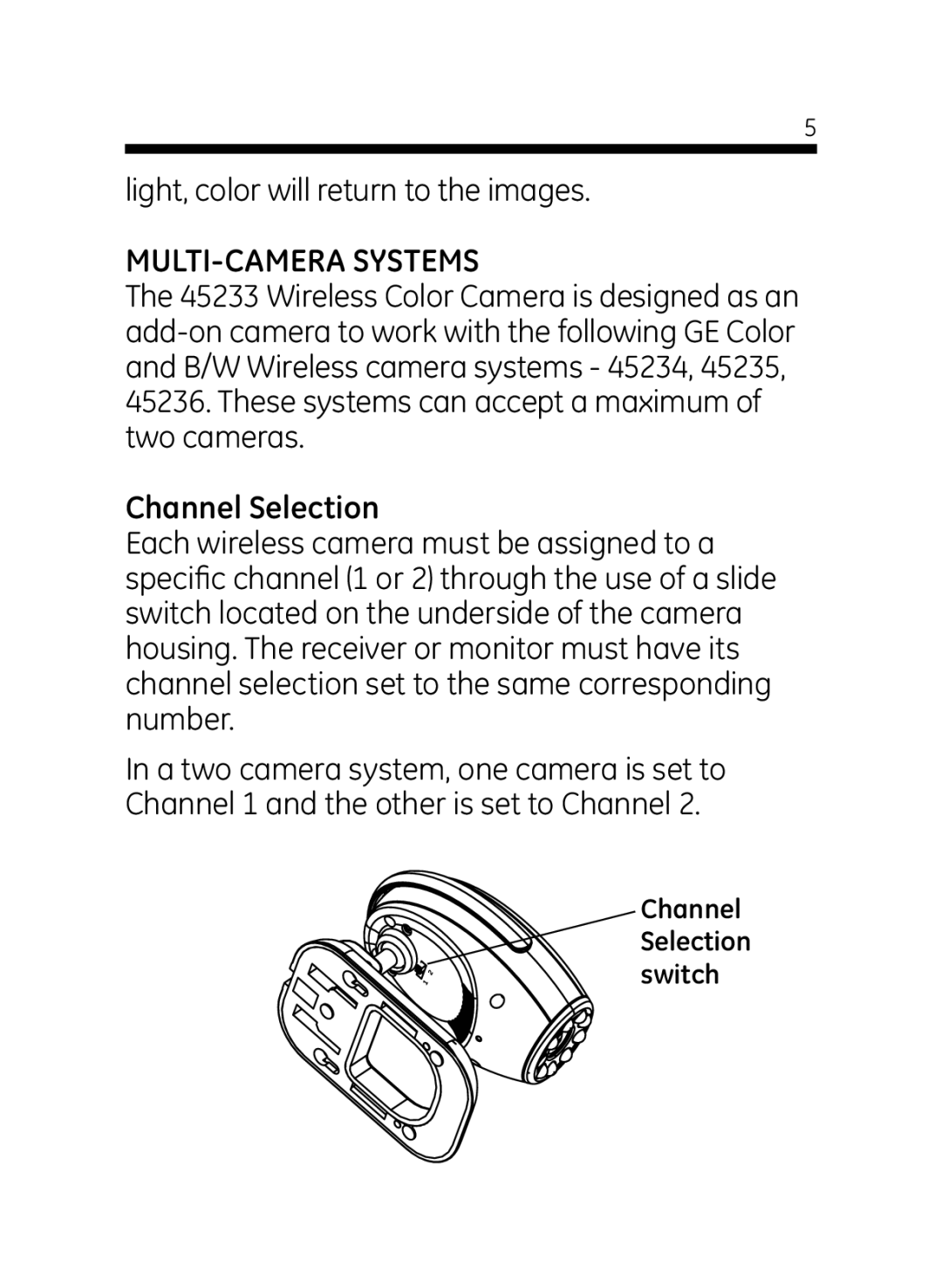 Jasco 45233 user manual MULTI-CAMERA Systems, Channel Selection 