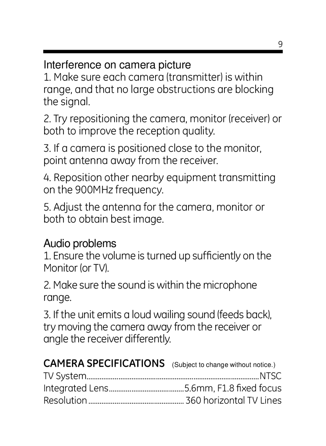 Jasco 45233 user manual Interference on camera picture 