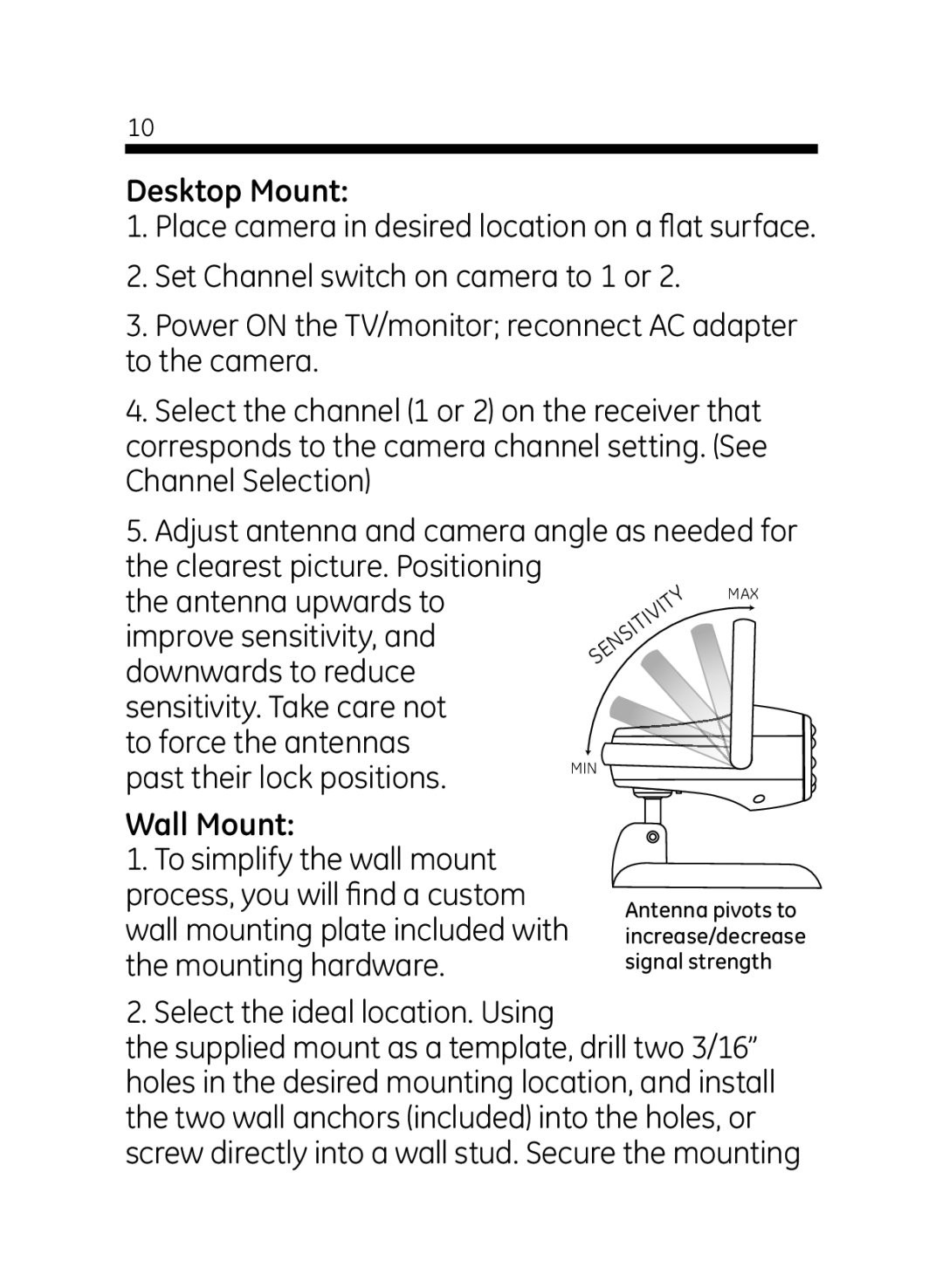 Jasco 45234 user manual Desktop Mount, Wall Mount 