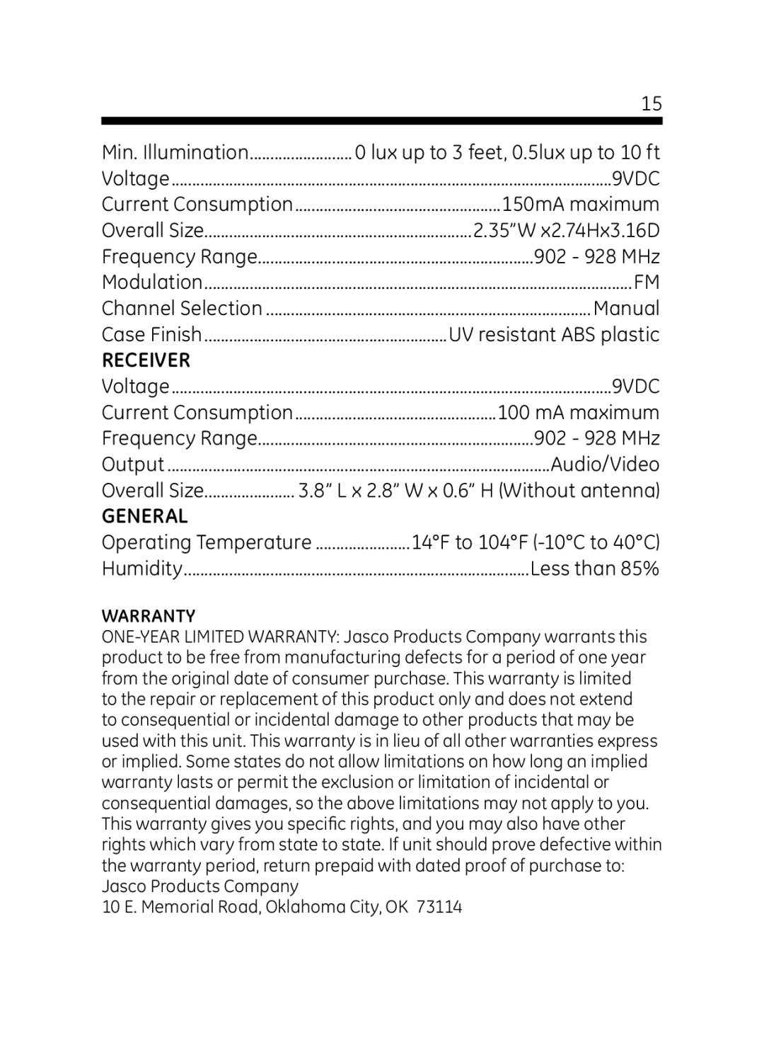 Jasco 45234 user manual Receiver 