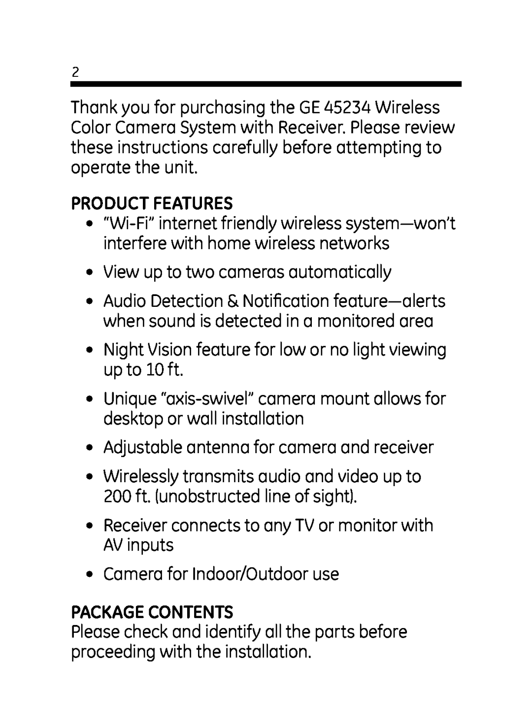 Jasco 45234 user manual Product Features, Package Contents 