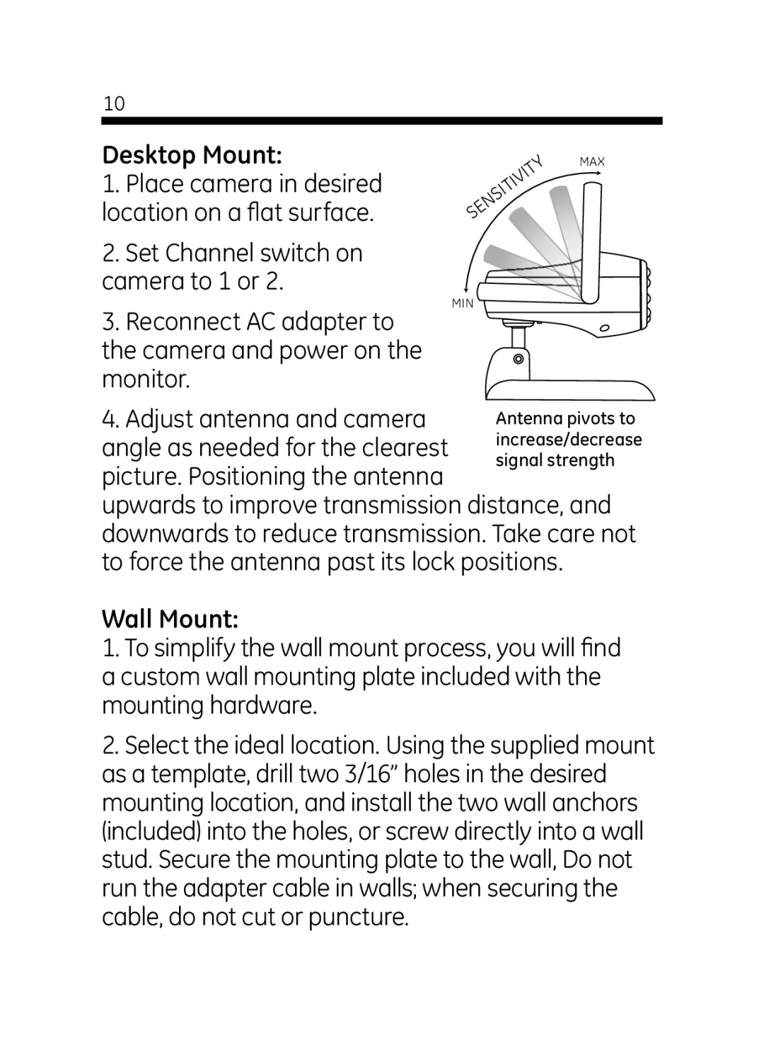 Jasco 45235 user manual Desktop Mount, Wall Mount 