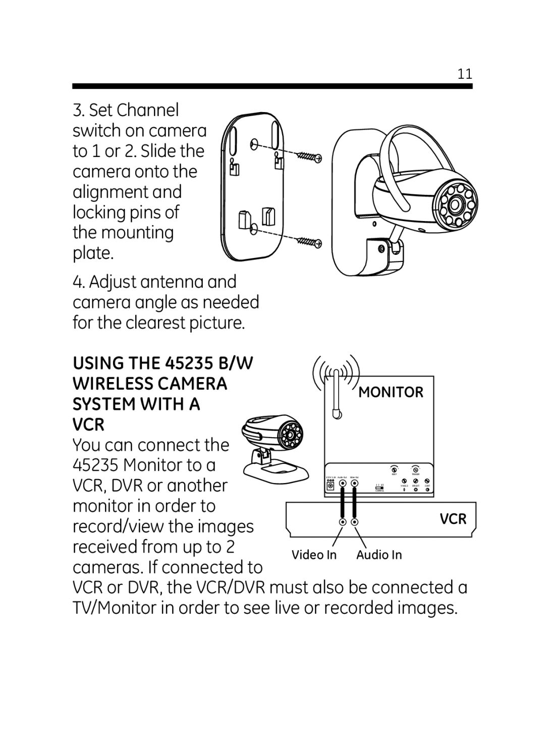 Jasco user manual Using the 45235 B/W Wireless Camera, System with a VCR 