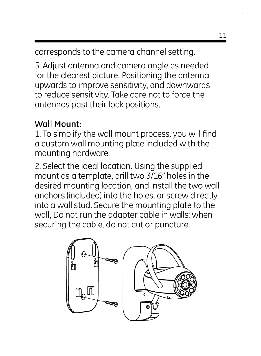 Jasco 45236 user manual Corresponds to the camera channel setting, Wall Mount 