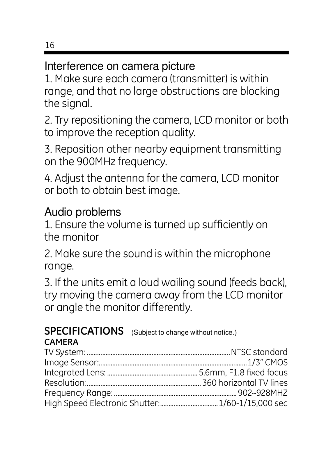 Jasco 45236 user manual Interference on camera picture 