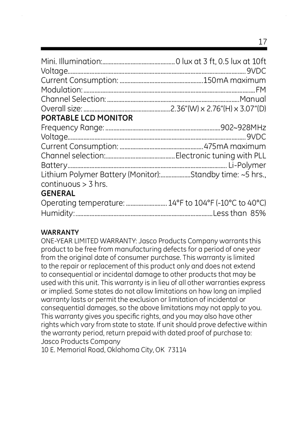 Jasco 45236 user manual Portable LCD Monitor 