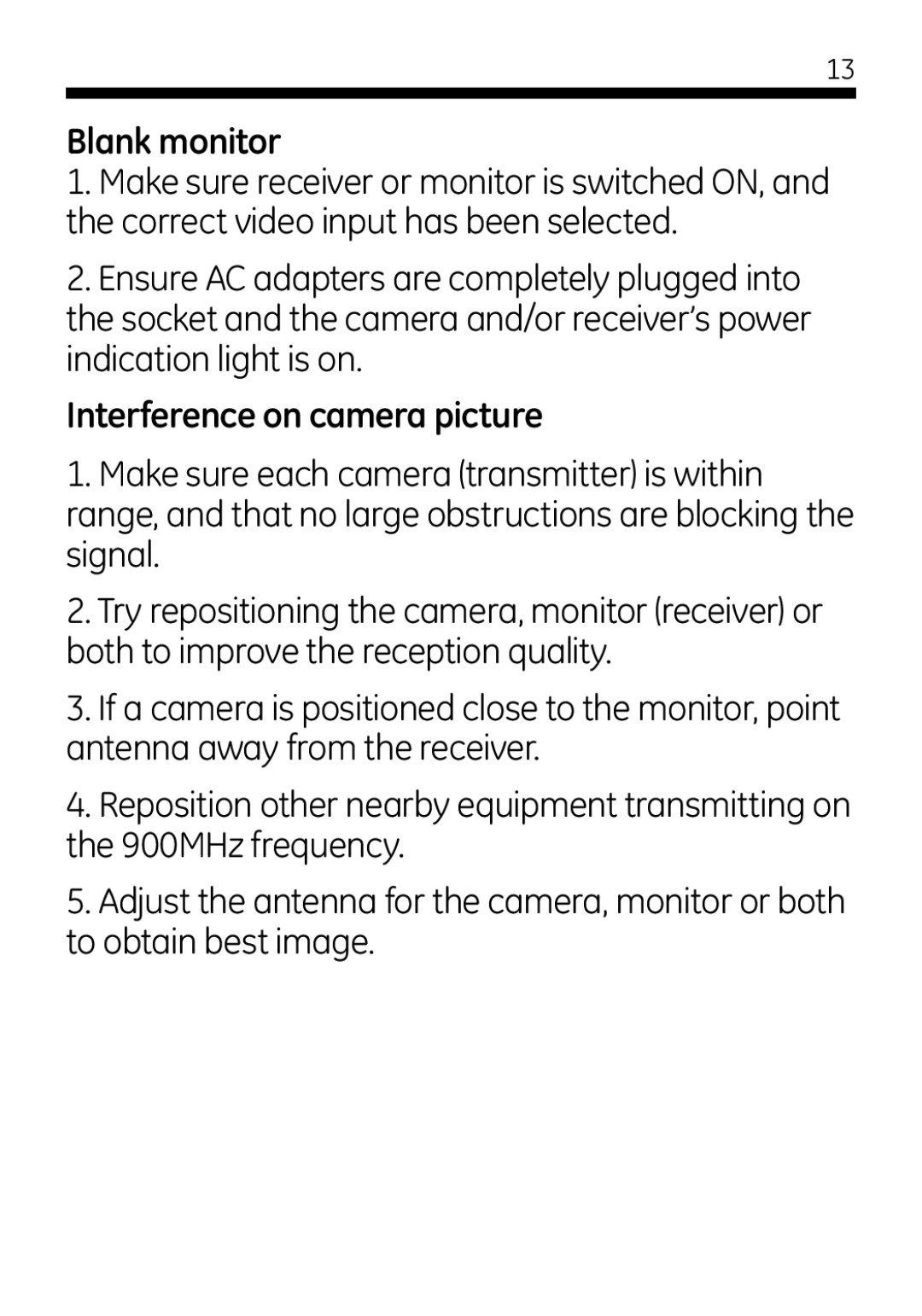 Jasco 45245 user manual Blank monitor, Interference on camera picture 