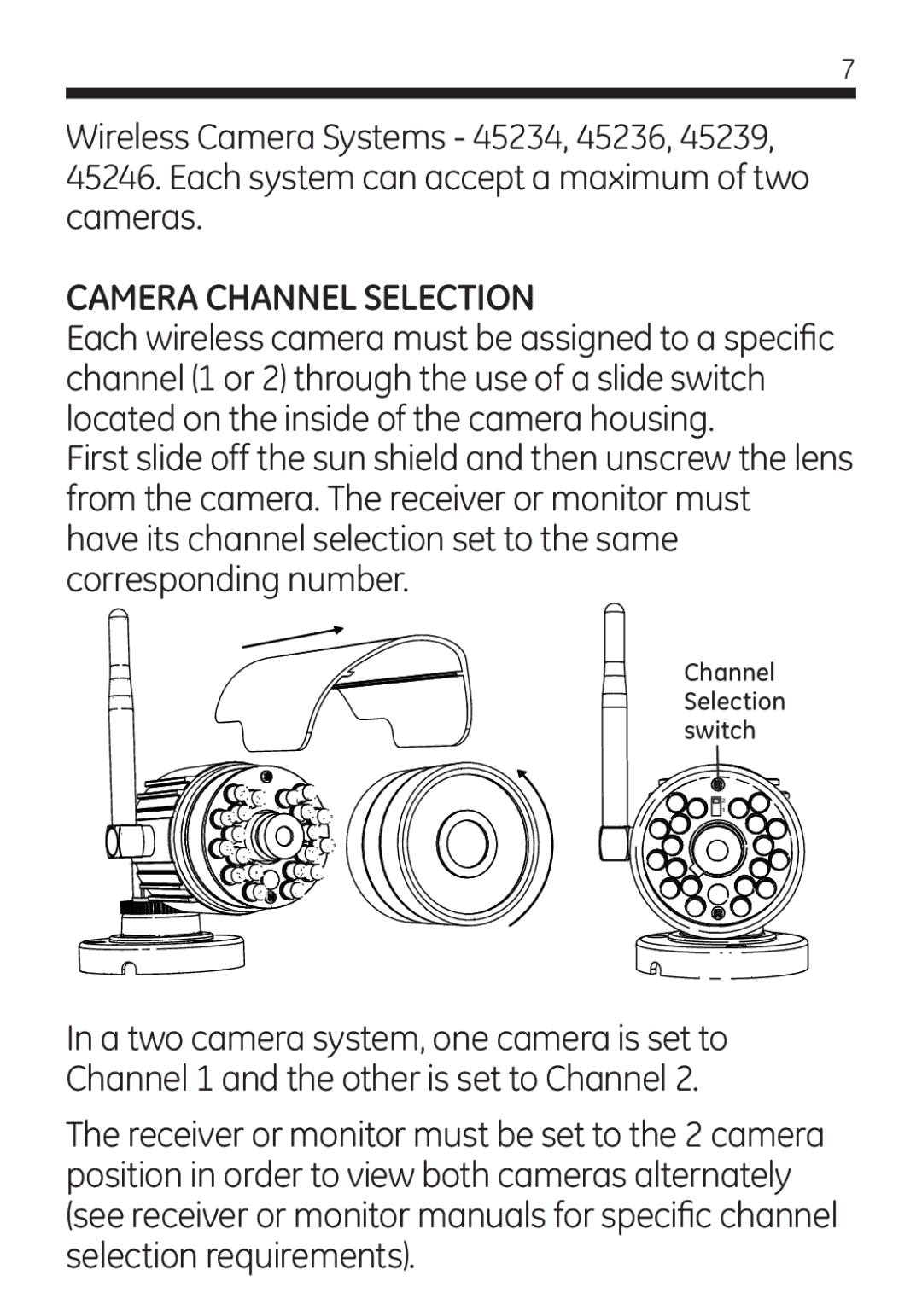 Jasco 45245 user manual Camera Channel Selection 