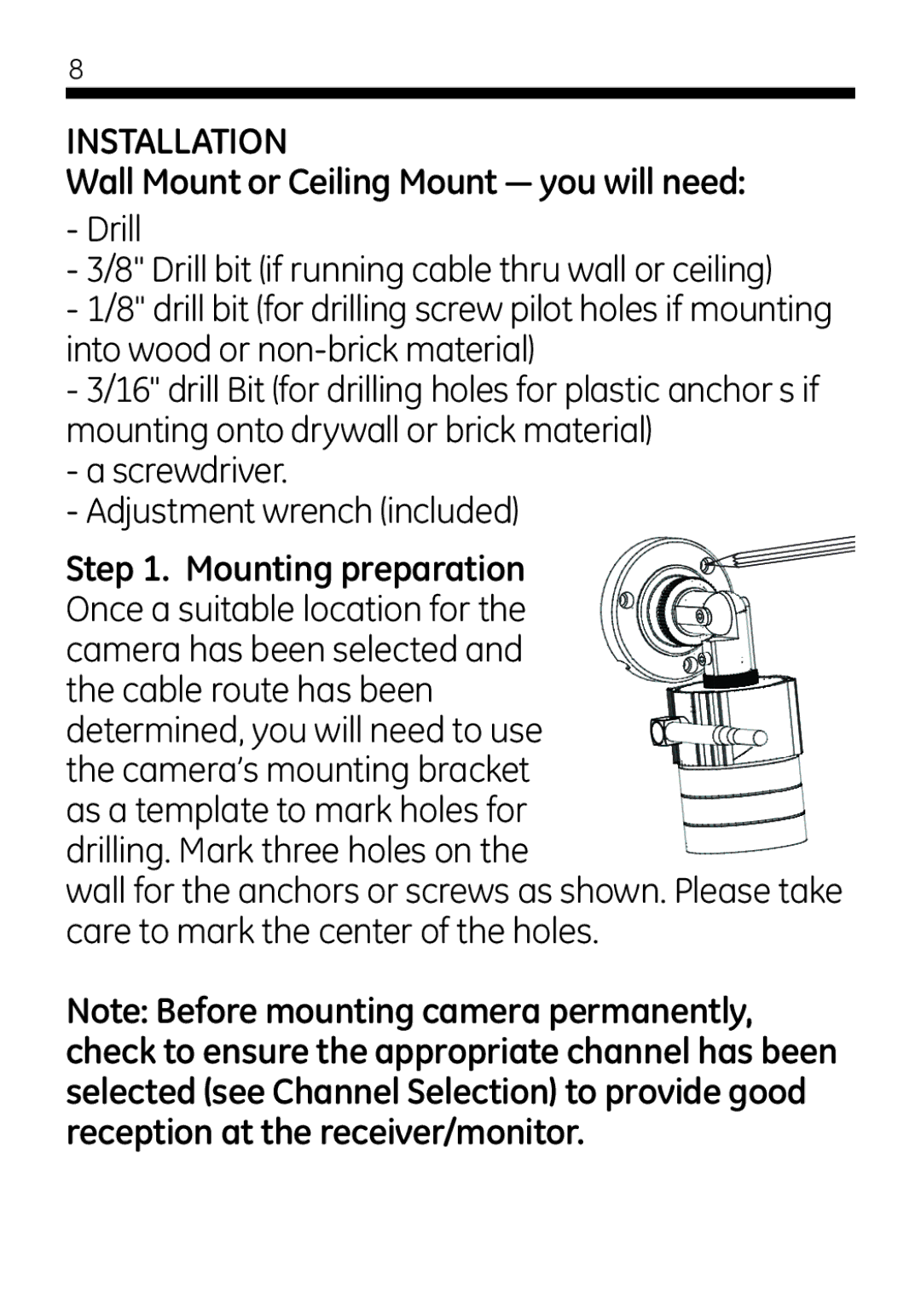 Jasco 45245 user manual Installation, Wall Mount or Ceiling Mount you will need 