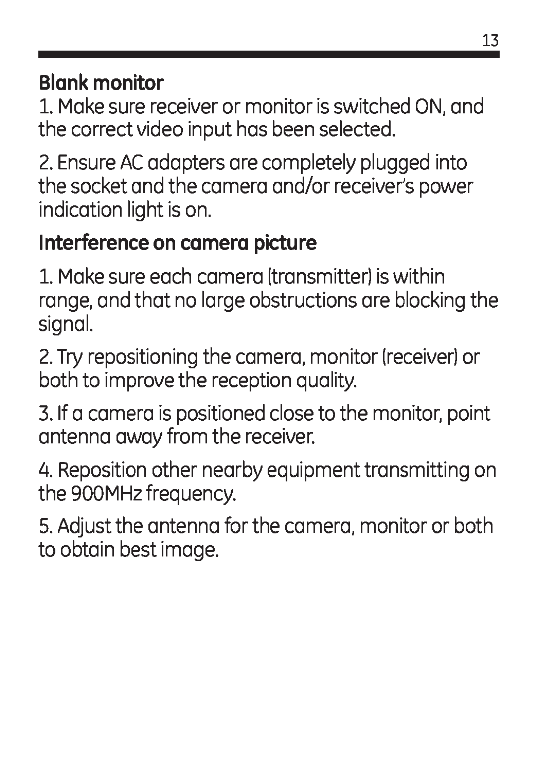 Jasco 45245 user manual Blank monitor, Interference on camera picture 