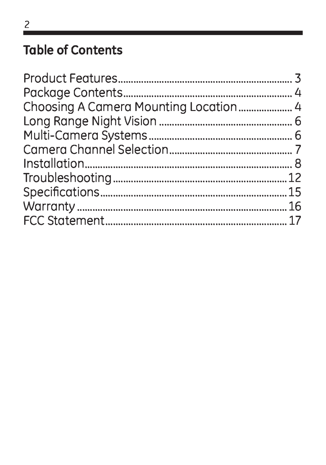 Jasco 45245 user manual Table of Contents, Choosing A Camera Mounting Location, Camera Channel Selection 