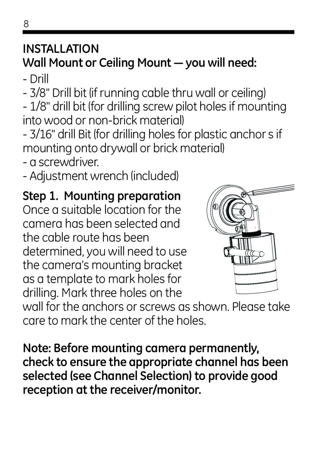 Jasco 45245 user manual Installation, Wall Mount or Ceiling Mount - you will need 
