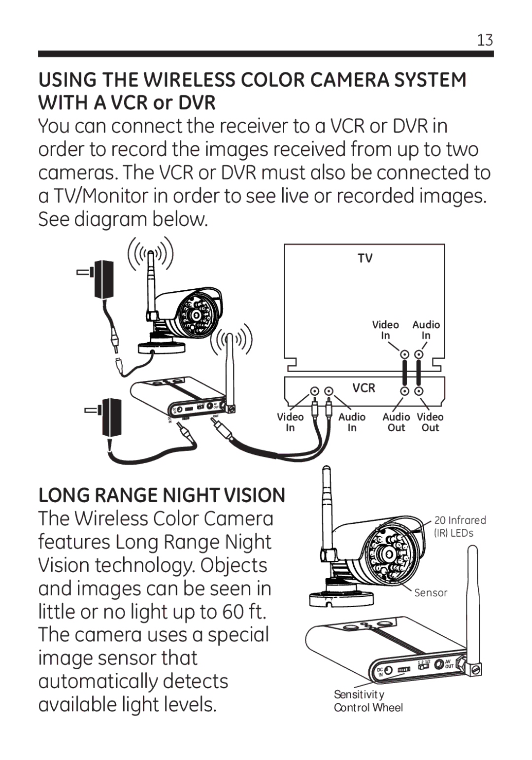 Jasco 45246 user manual Using the Wireless Color Camera System with a VCR or DVR 