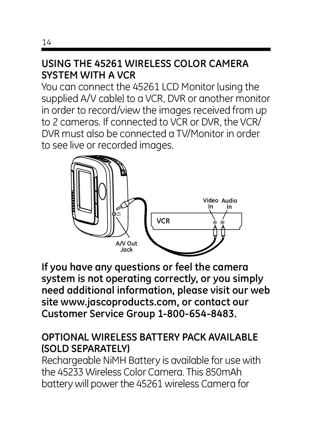 Jasco Using the 45261 Wireless Color Camera System with a VCR, Optional Wireless Battery Pack Available Sold Separately 