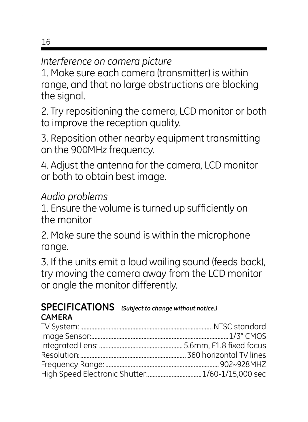 Jasco 45261 user manual Interference on camera picture 