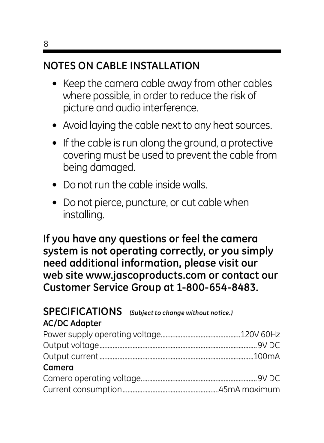 Jasco 45406 user manual AC/DC Adapter 