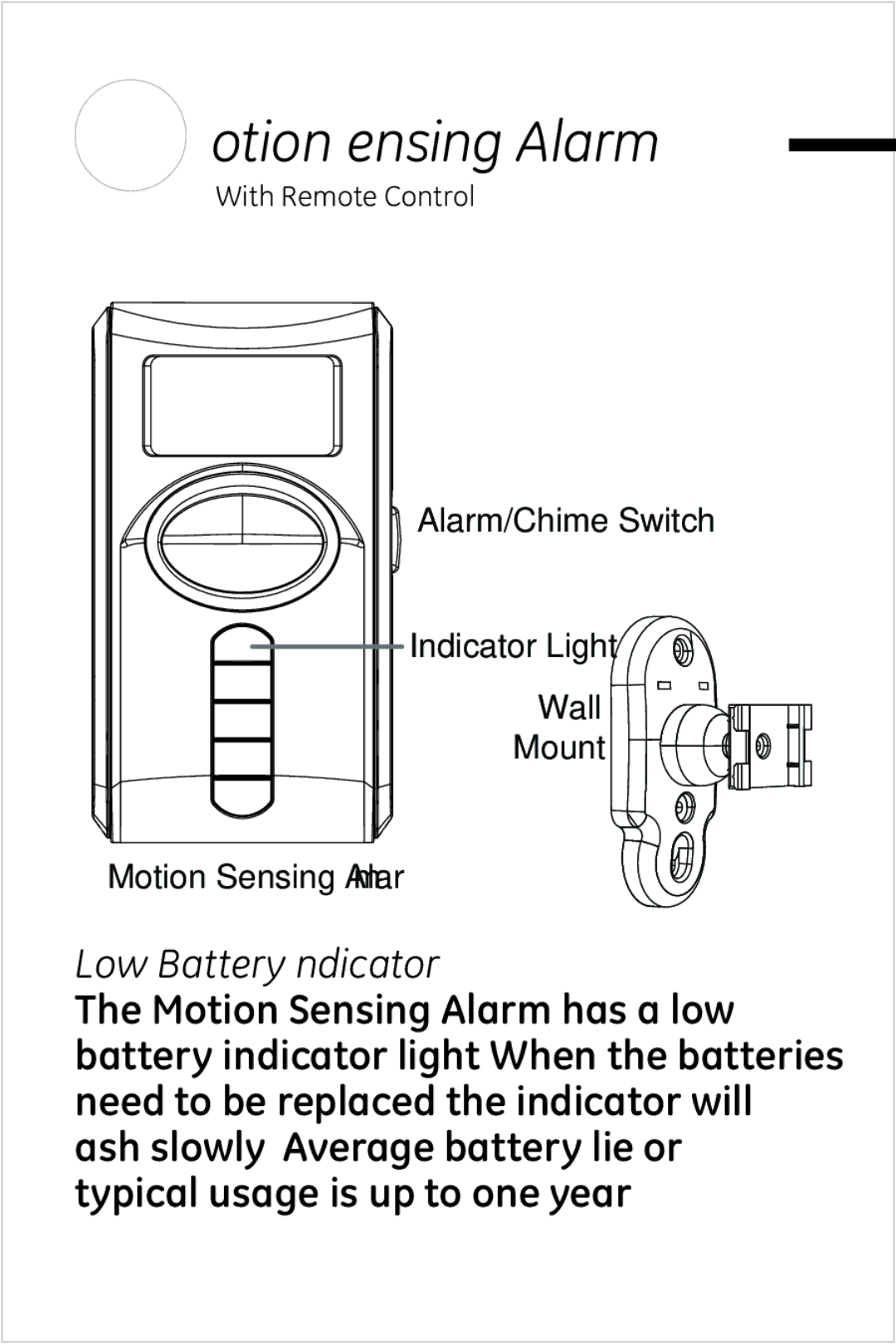 Jasco 51209 user manual Motion Sensing Alarm, Low Battery Indicator 