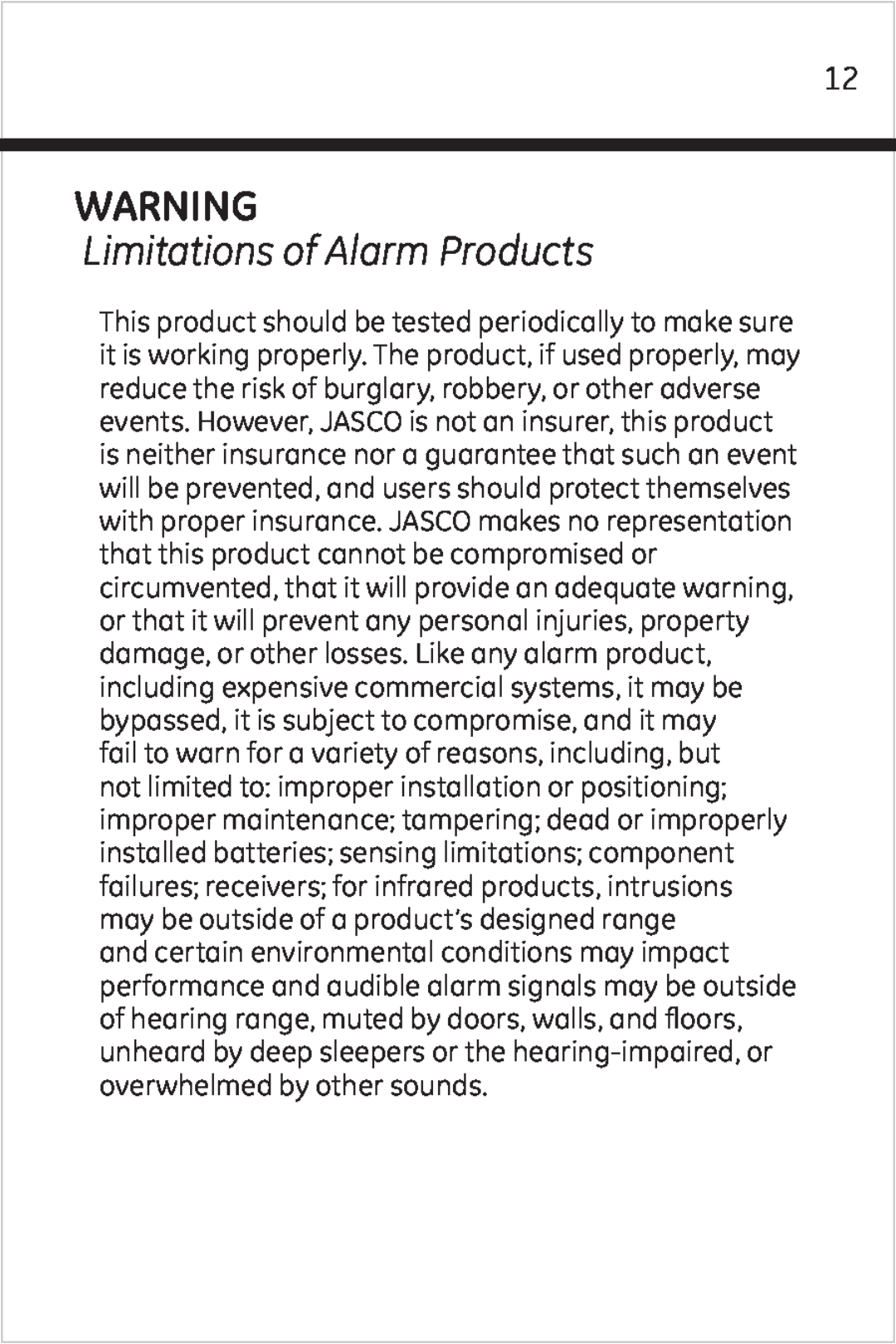 Jasco 51209 user manual Limitations of Alarm Products 