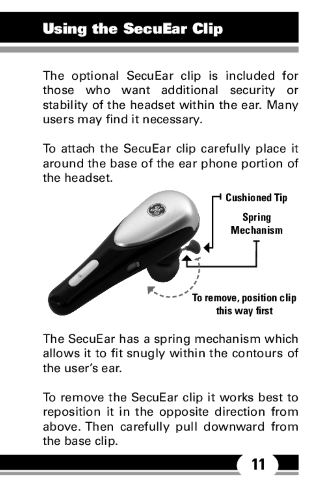 Jasco 86712 manual Using the SecuEar Clip 