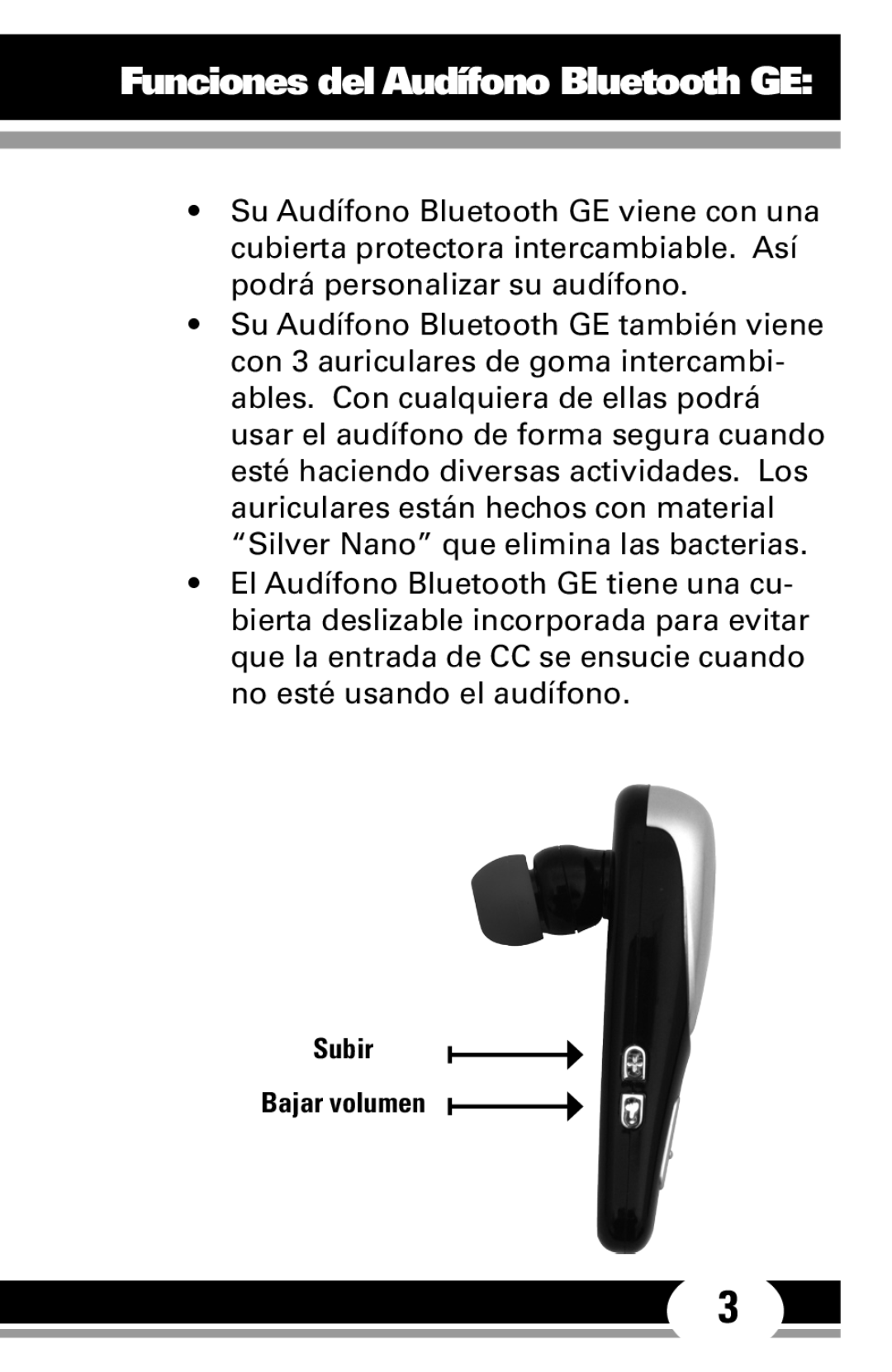 Jasco 86712 manual Funciones del Audífono Bluetooth GE 