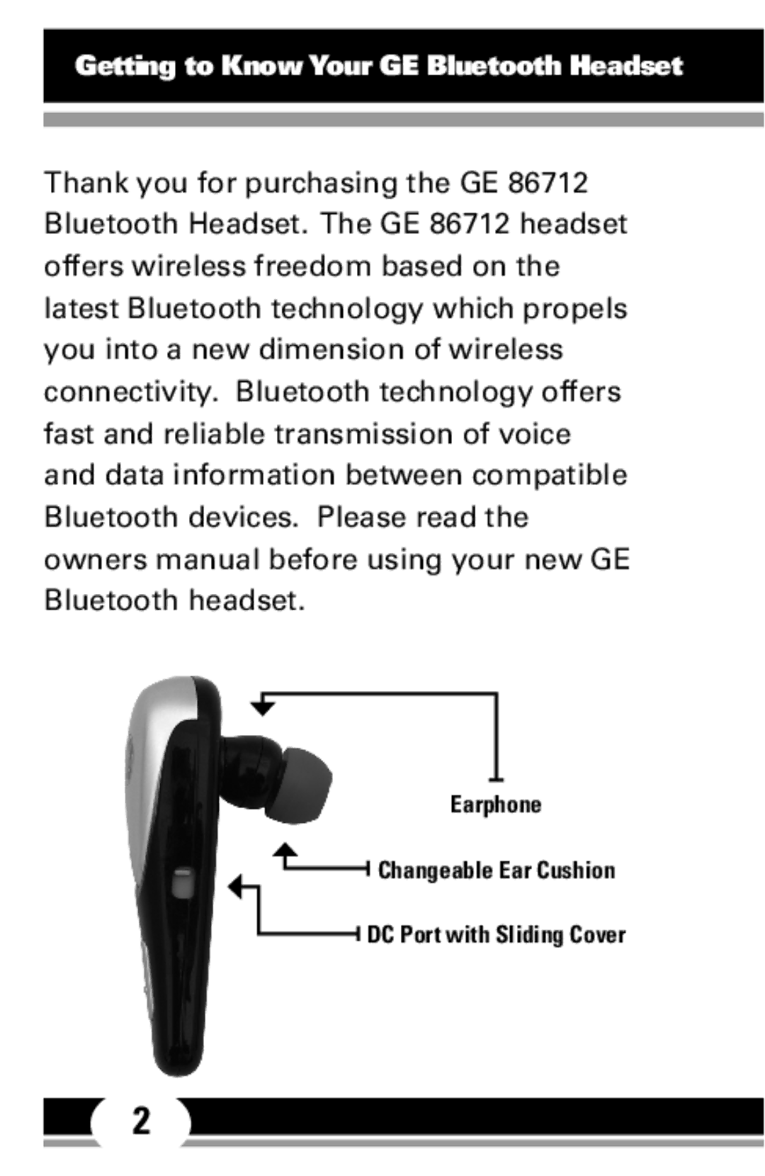 Jasco 86712 manual Getting to Know Your GE Bluetooth Headset 