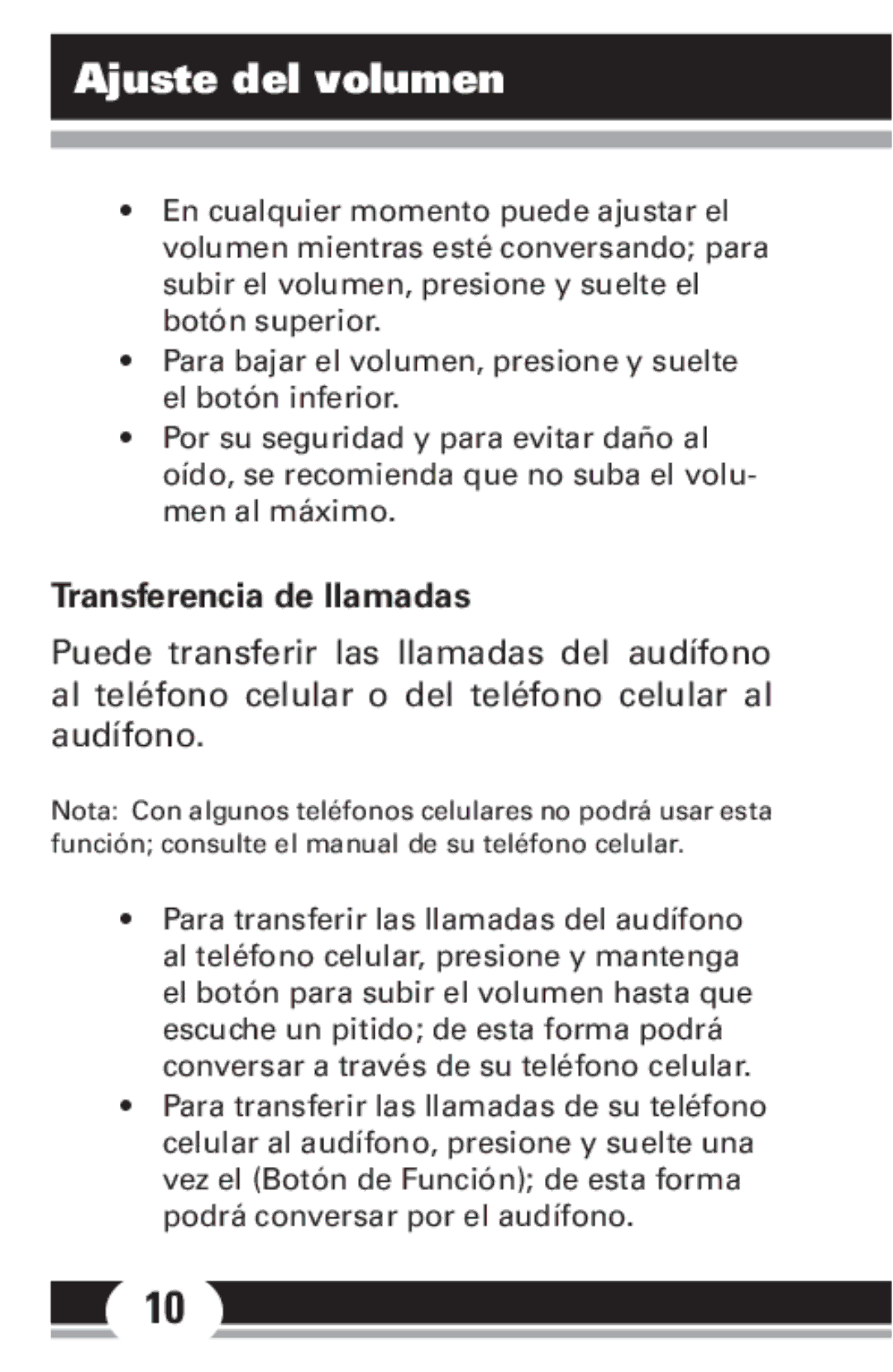 Jasco 86712 manual Ajuste del volumen, Transferencia de llamadas 