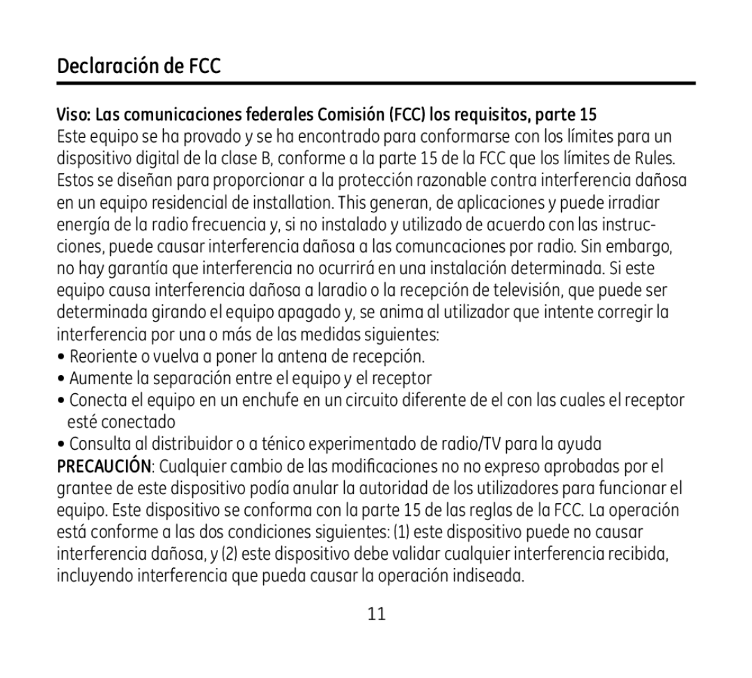 Jasco 97651 manual Declaración de FCC 