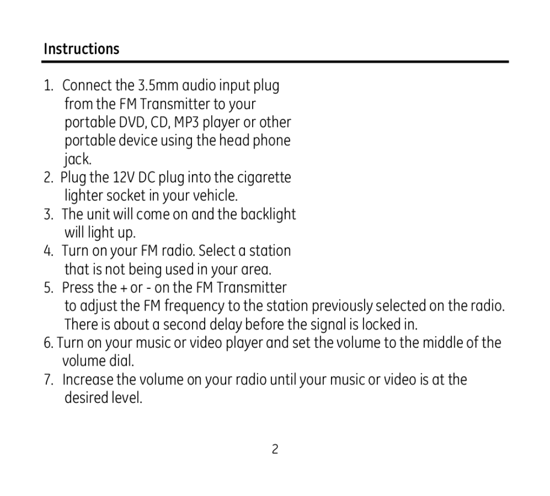 Jasco 97651 manual Instructions, Press the + or on the FM Transmitter 