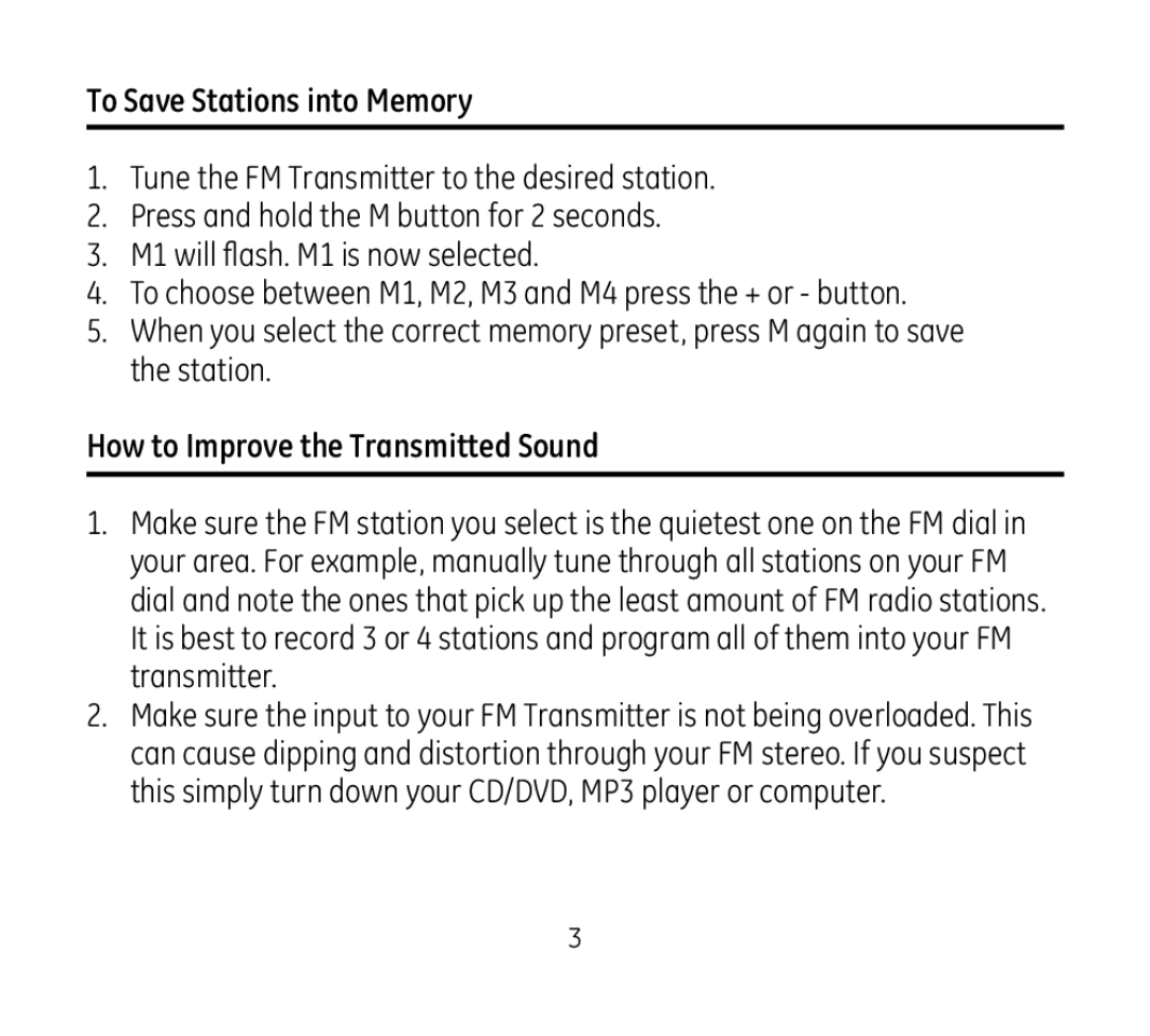 Jasco 97651 manual To Save Stations into Memory, How to Improve the Transmitted Sound 