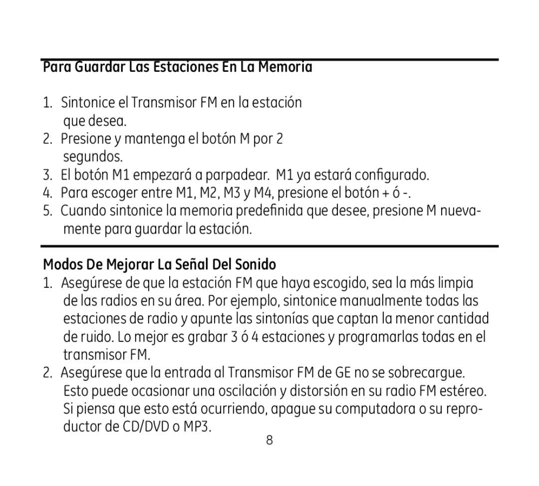 Jasco 97651 manual Para Guardar Las Estaciones En La Memoria, Modos De Mejorar La Señal Del Sonido 