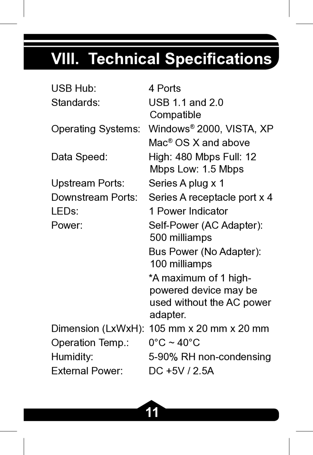 Jasco 97845, 97846, 97847 instruction manual VIII. Technical Speciﬁcations 