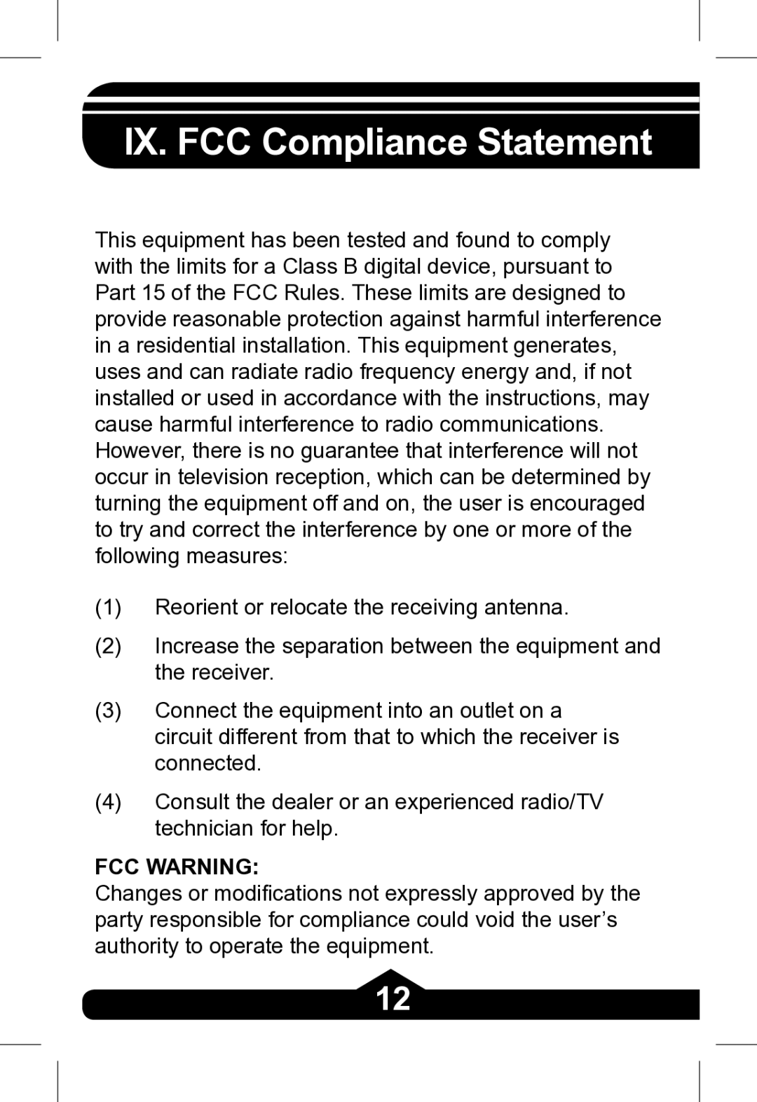 Jasco 97846, 97845, 97847 instruction manual IX. FCC Compliance Statement 