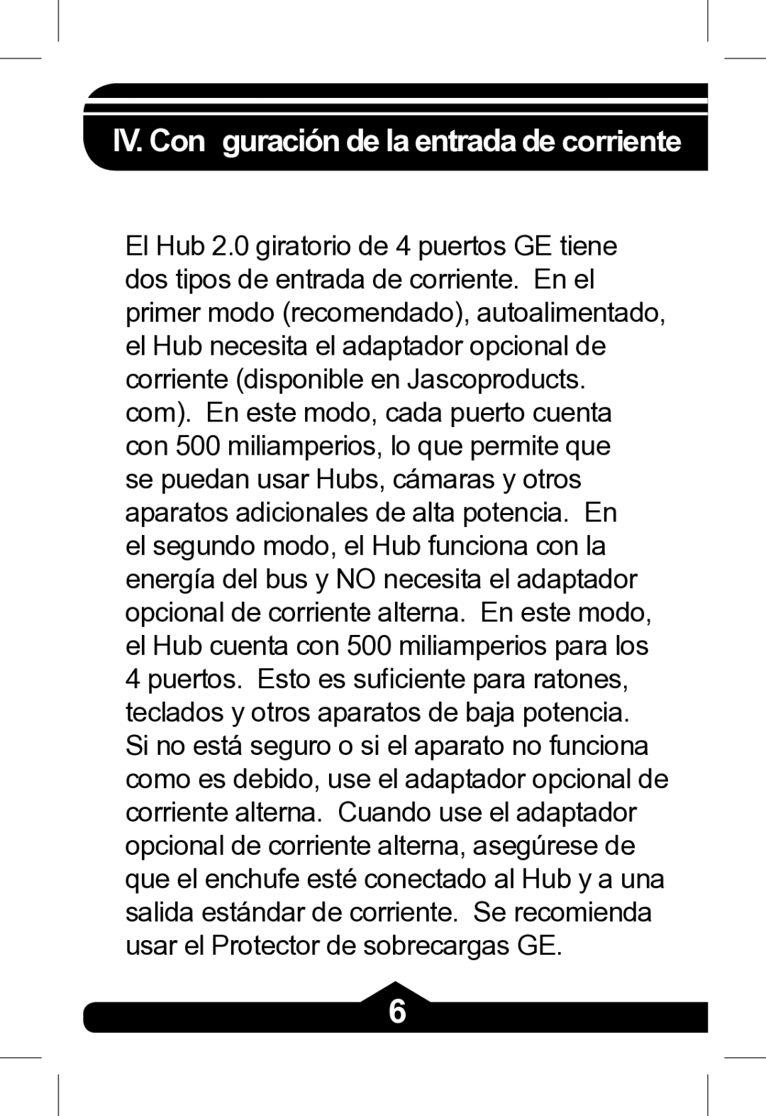 Jasco 97845, 97846, 97847 instruction manual IV. Conﬁguración de la entrada de corriente 