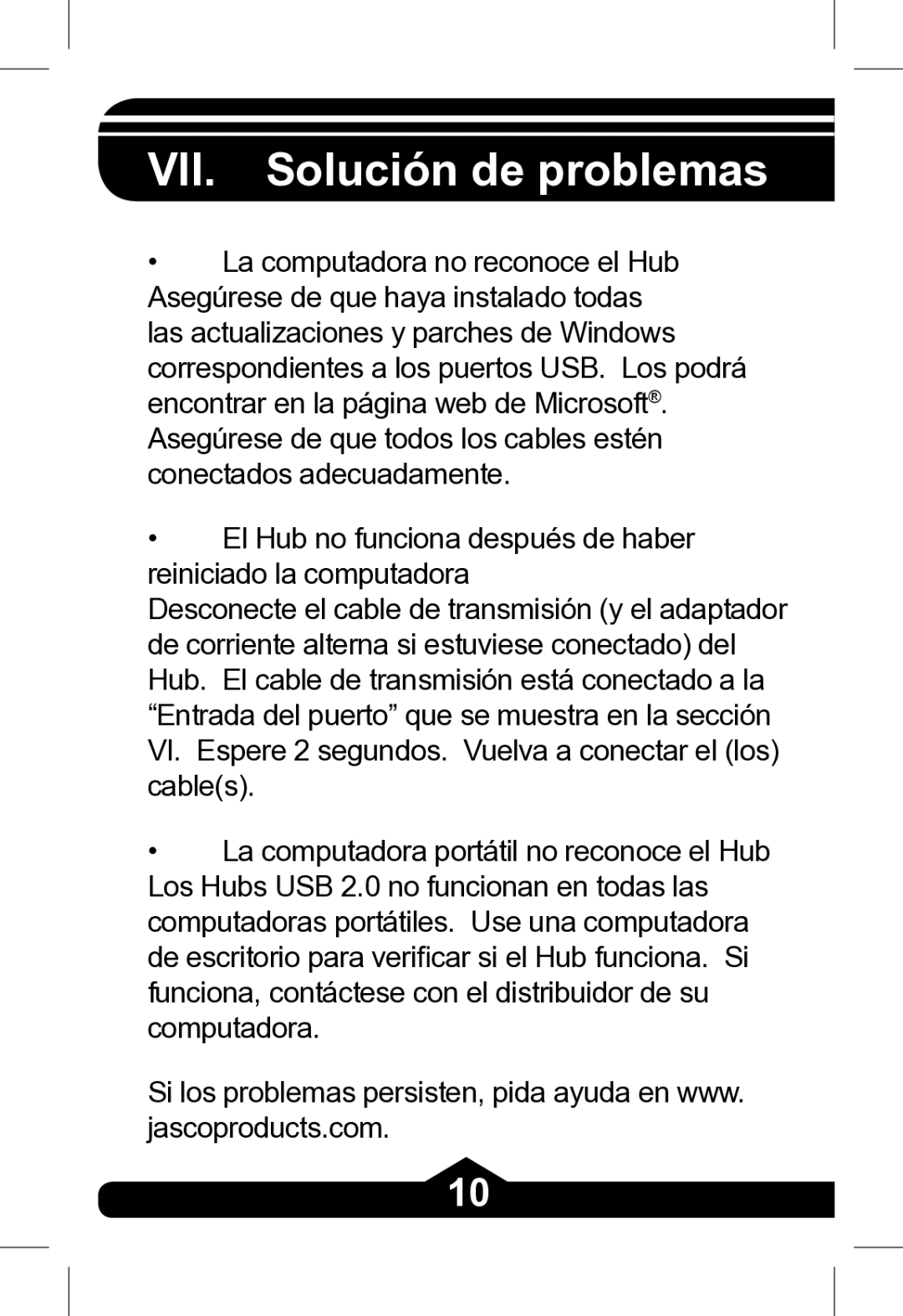 Jasco 97845, 97846, 97847 instruction manual VII. Solución de problemas 