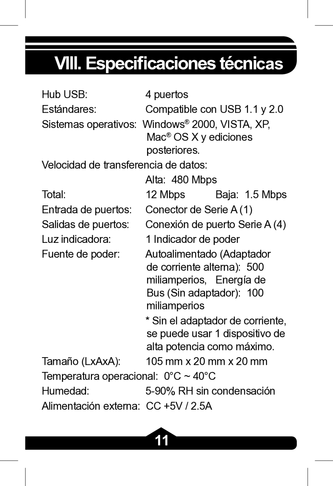 Jasco 97846, 97845, 97847 instruction manual VIII. Especiﬁcaciones técnicas 