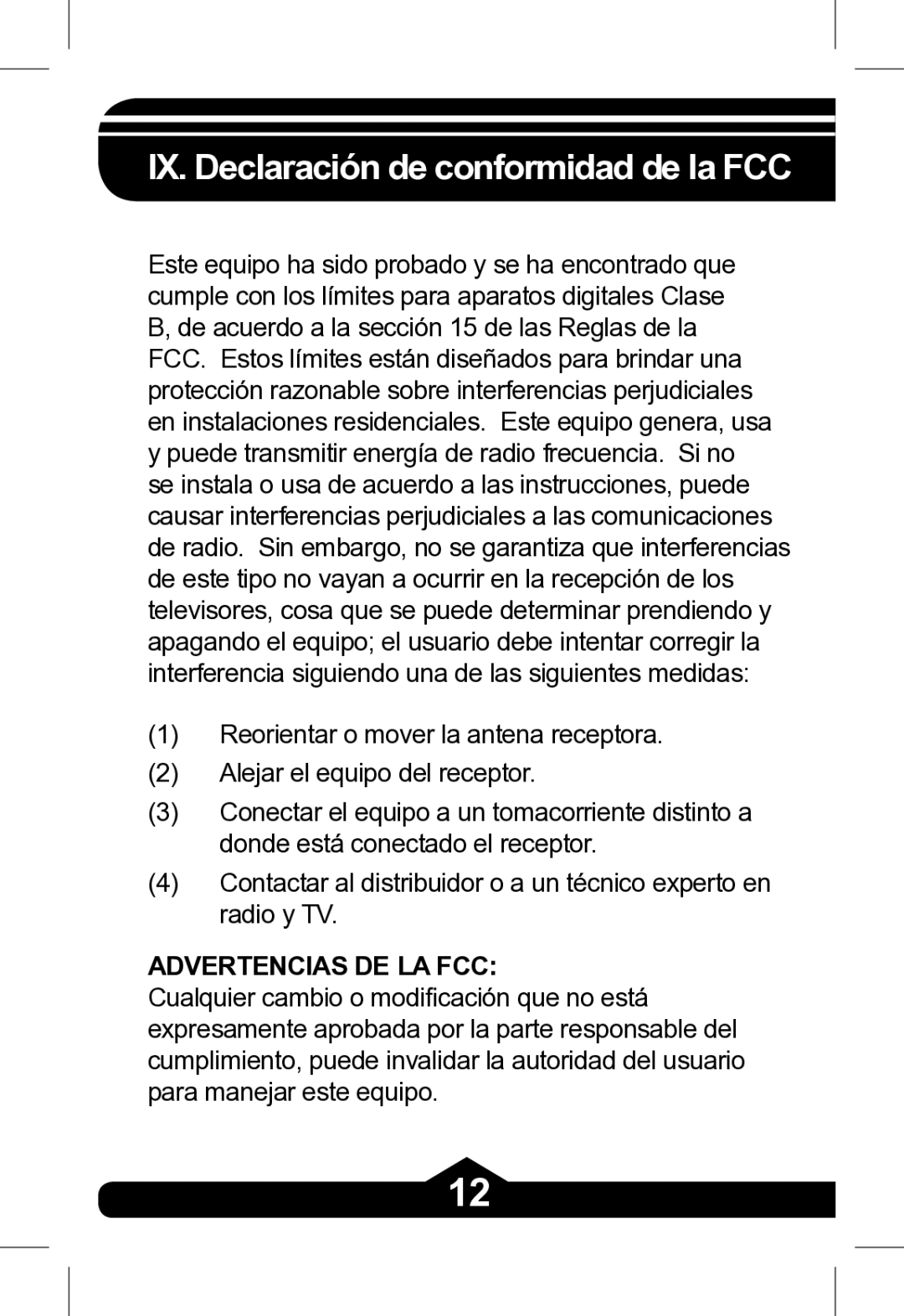 Jasco 97845, 97846, 97847 instruction manual IX. Declaración de conformidad de la FCC 