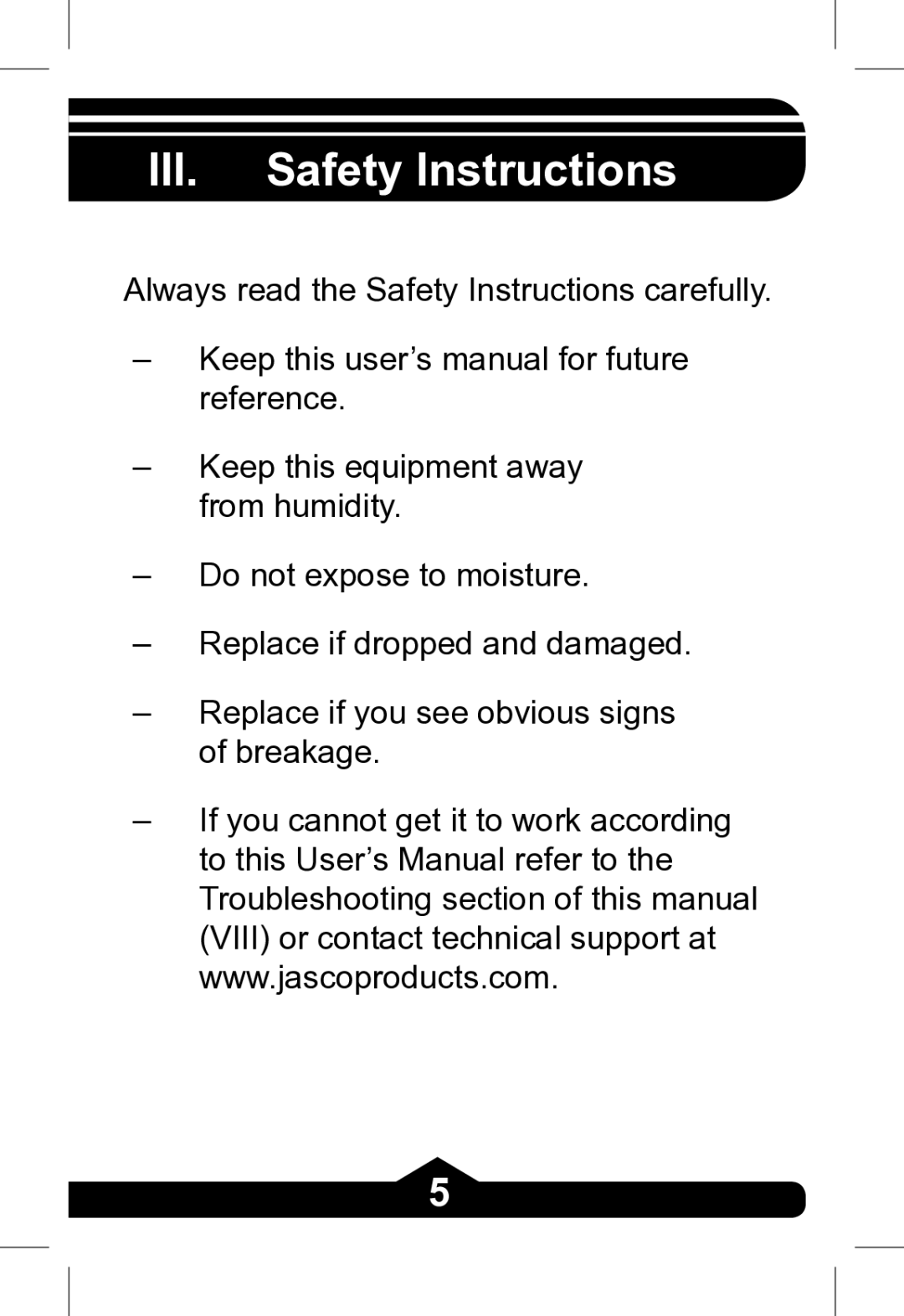 Jasco 97845, 97846, 97847 instruction manual III. Safety Instructions 