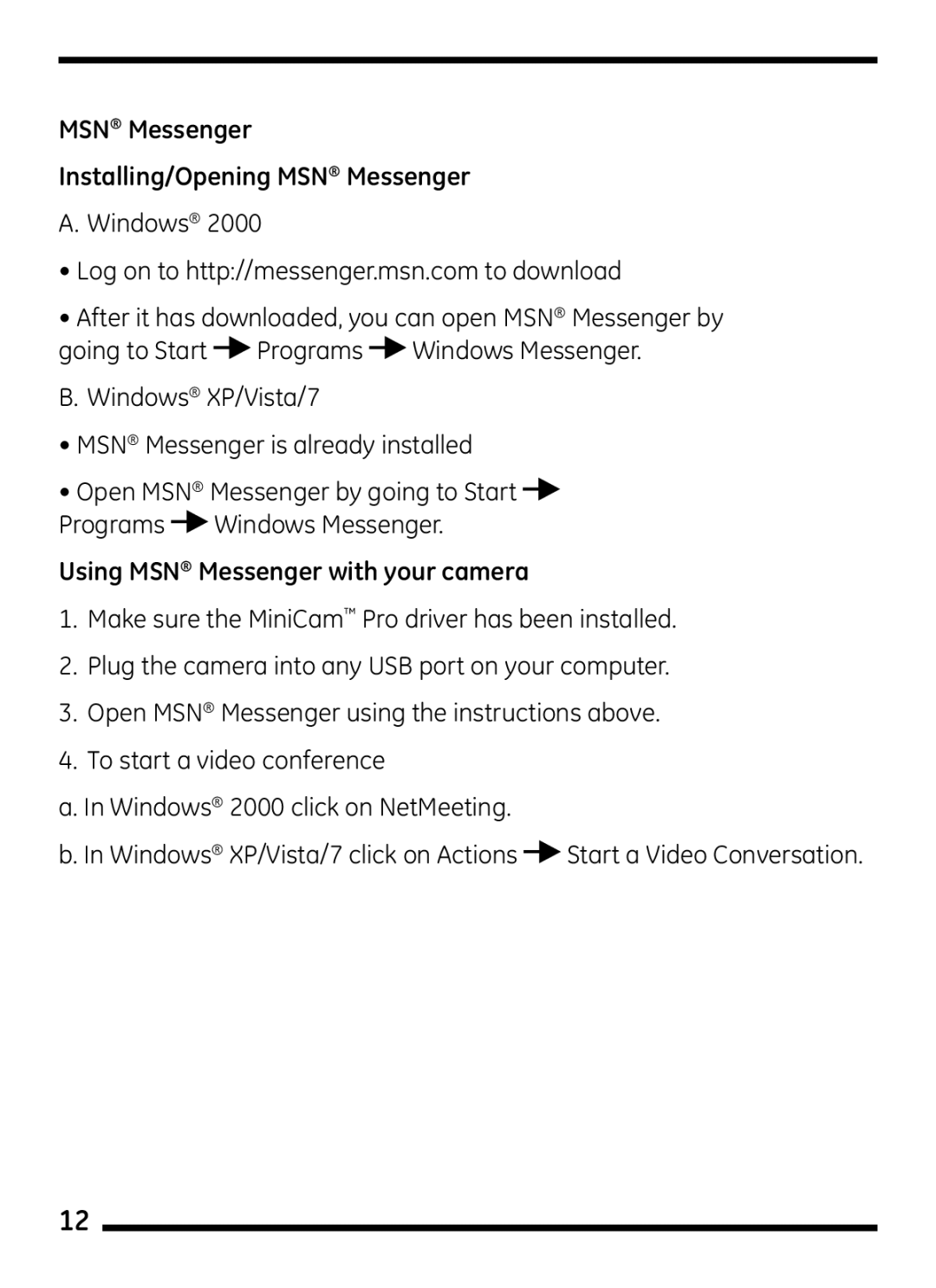 Jasco 98003 user manual MSN Messenger Installing/Opening MSN Messenger, Using MSN Messenger with your camera 