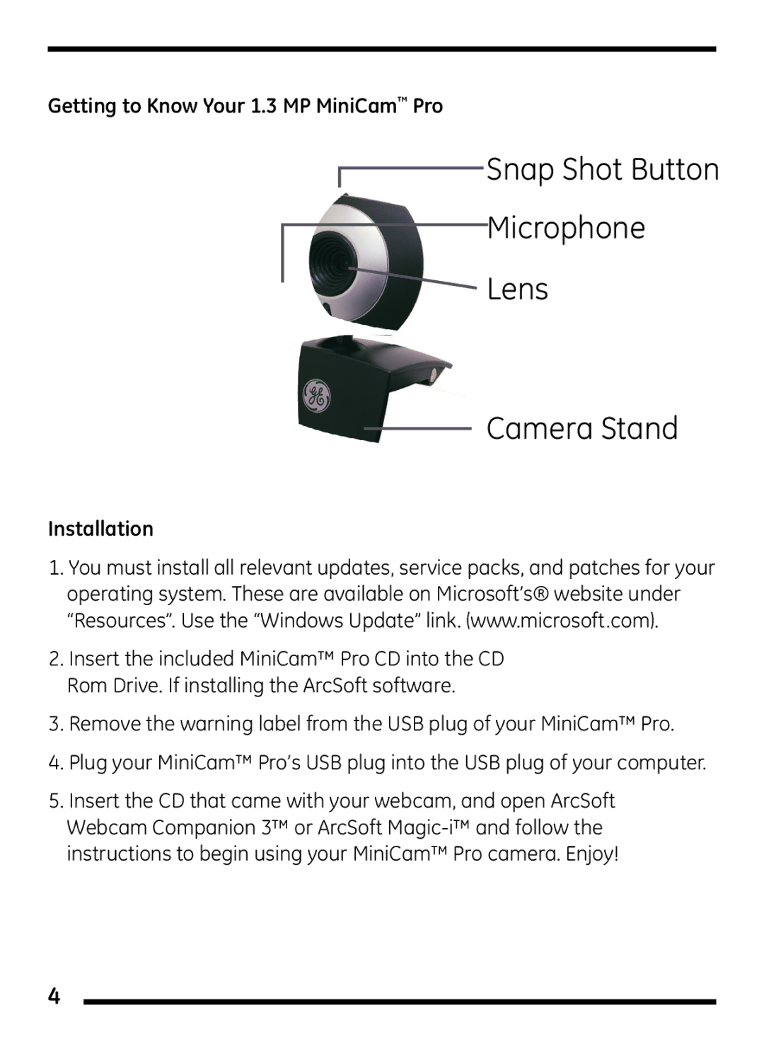 Jasco 98003 user manual Getting to Know Your 1.3 MP MiniCam Pro, Installation 