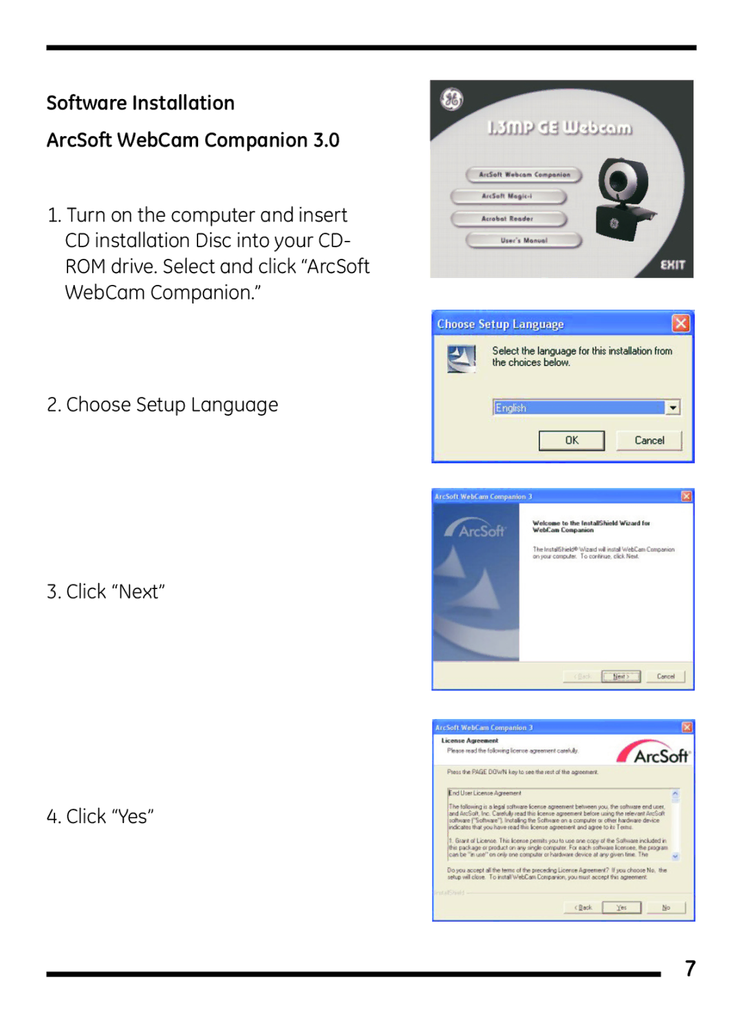 Jasco 98003 user manual Software Installation ArcSoft WebCam Companion 