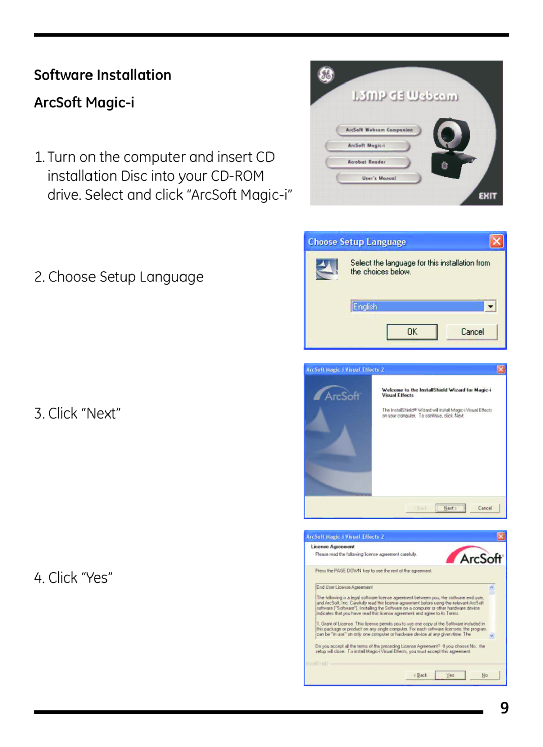 Jasco 98003 user manual Software Installation ArcSoft Magic-i 