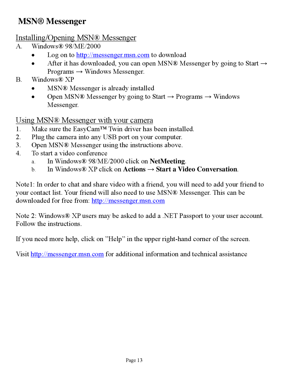 Jasco 98068 user manual MSN Messenger 