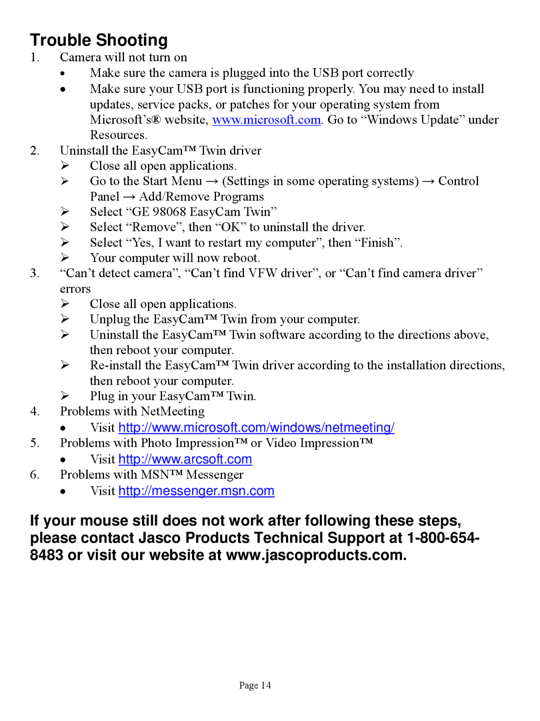 Jasco 98068 user manual Trouble Shooting 