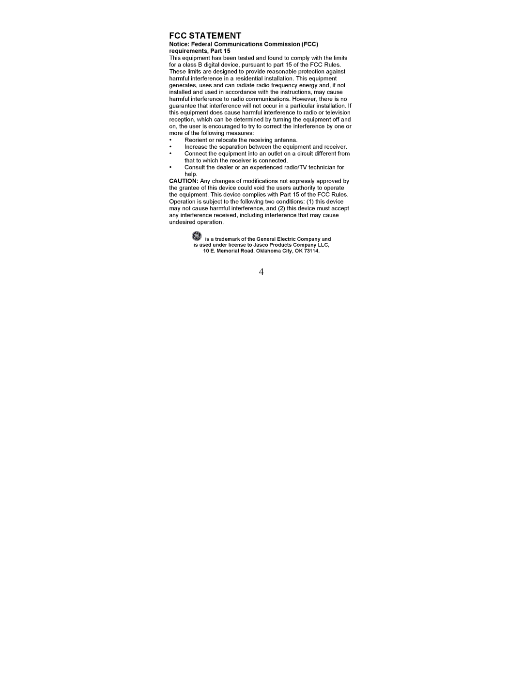 Jasco 98529 instruction manual FCC Statement 