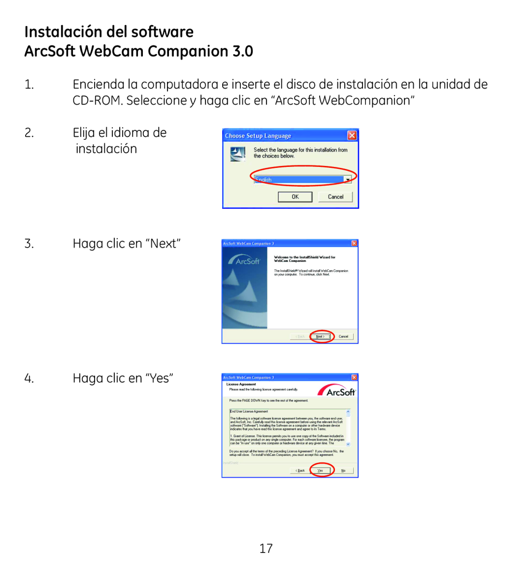 Jasco 98650-3 manual Instalación del software ArcSoft WebCam Companion 