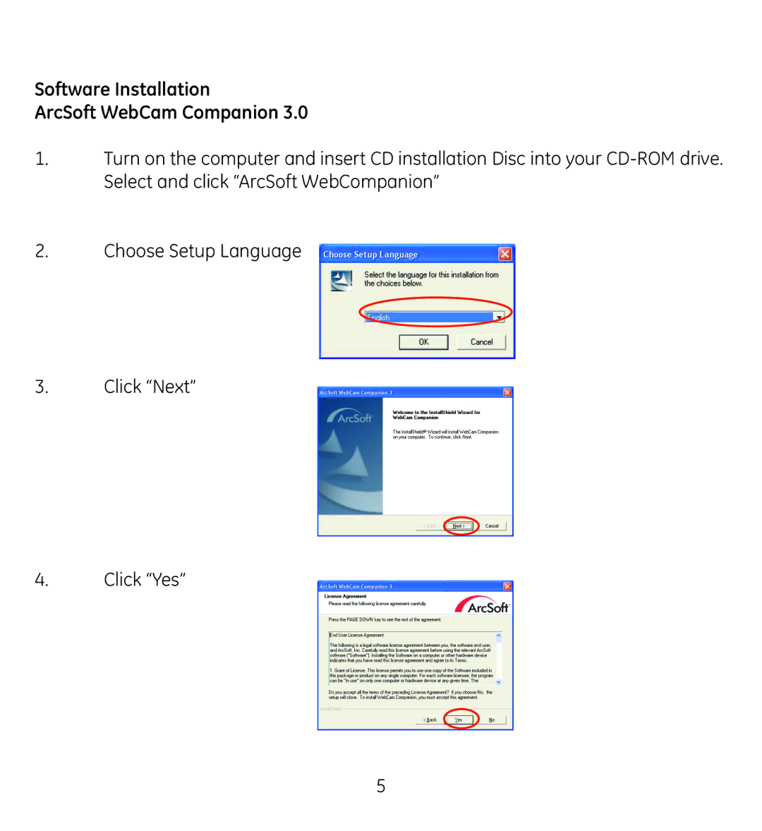 Jasco 98650-3 manual Software Installation ArcSoft WebCam Companion 