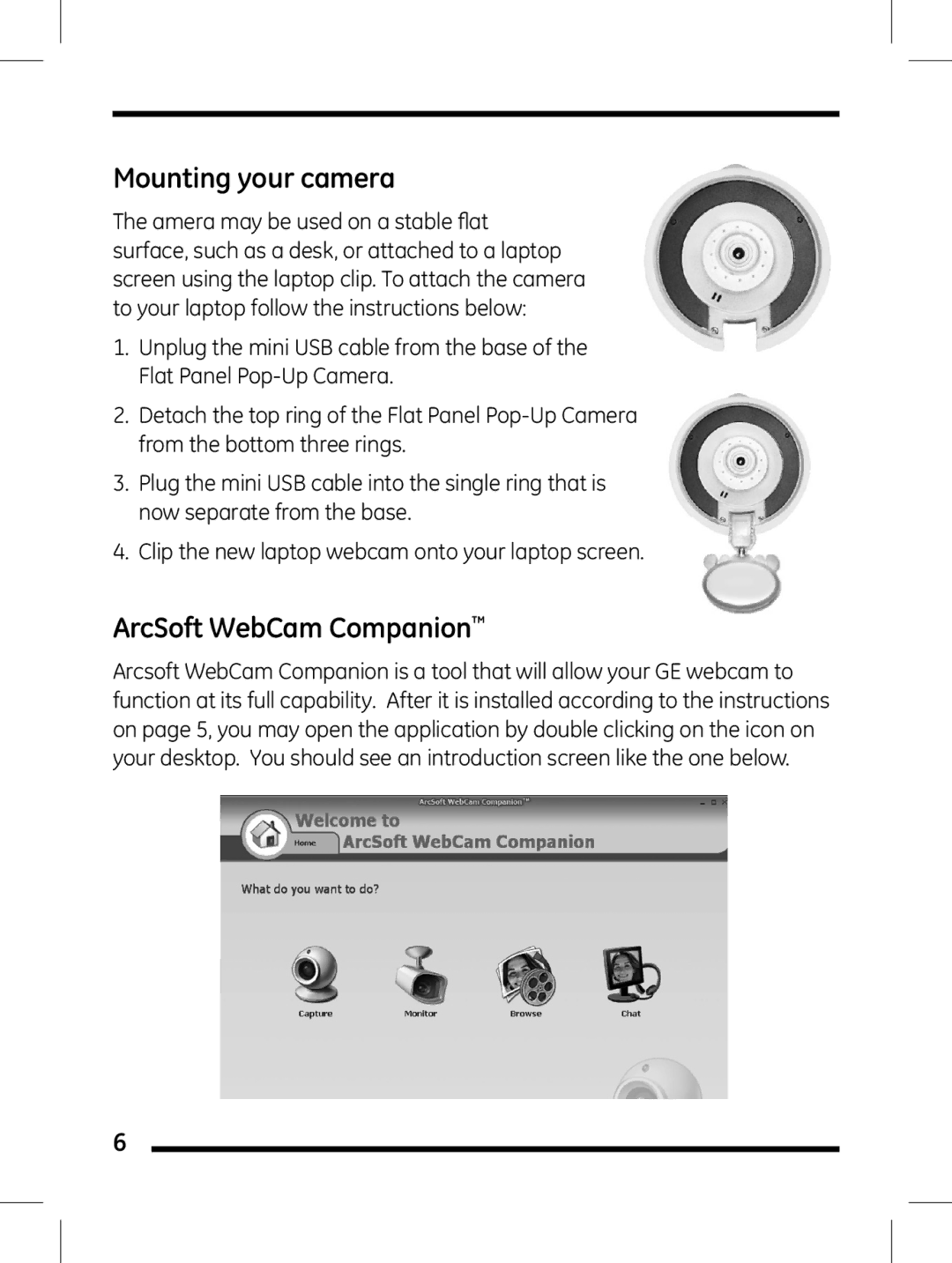 Jasco 98665 user manual Mounting your camera, ArcSoft WebCam Companion 