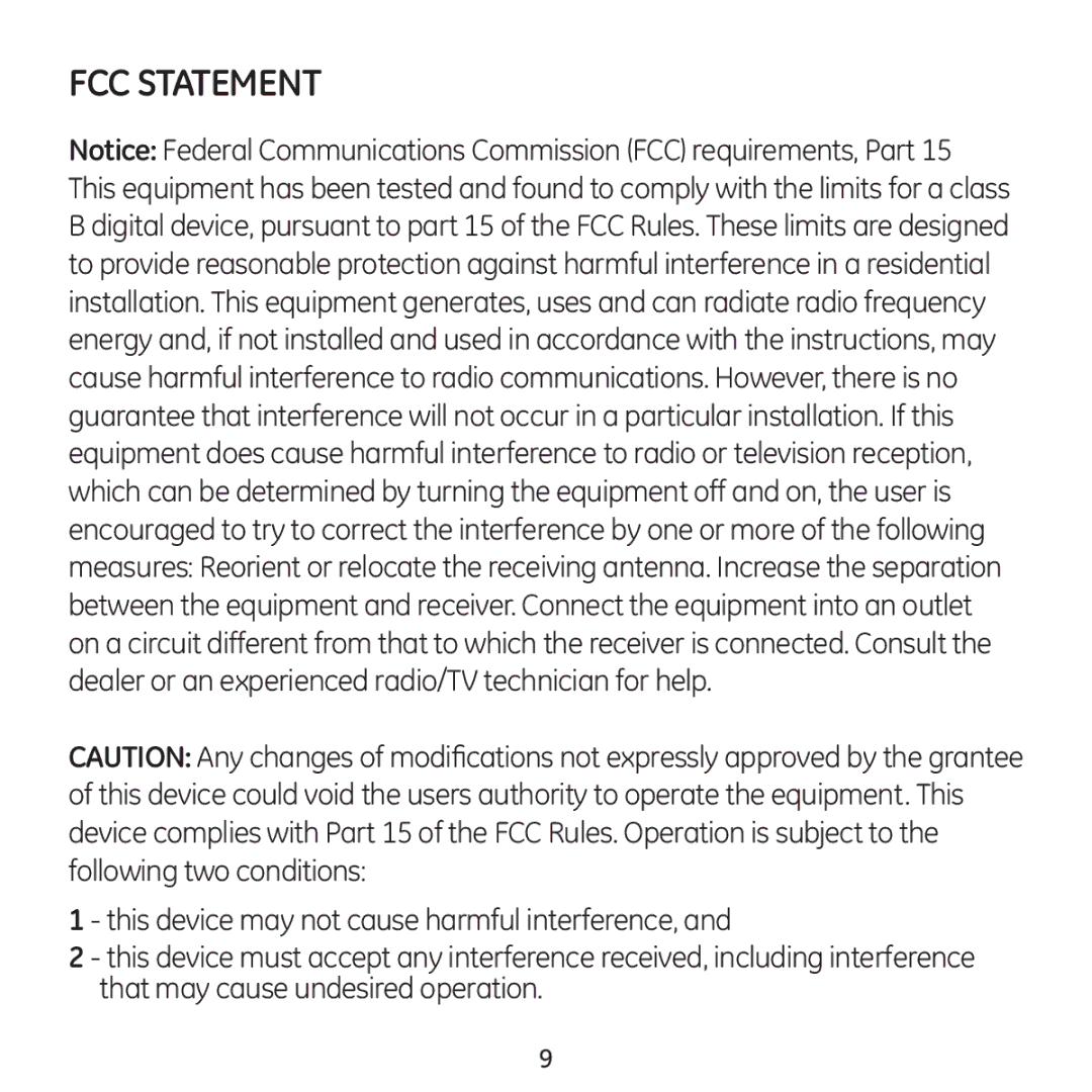 Jasco 98925 manual FCC Statement 