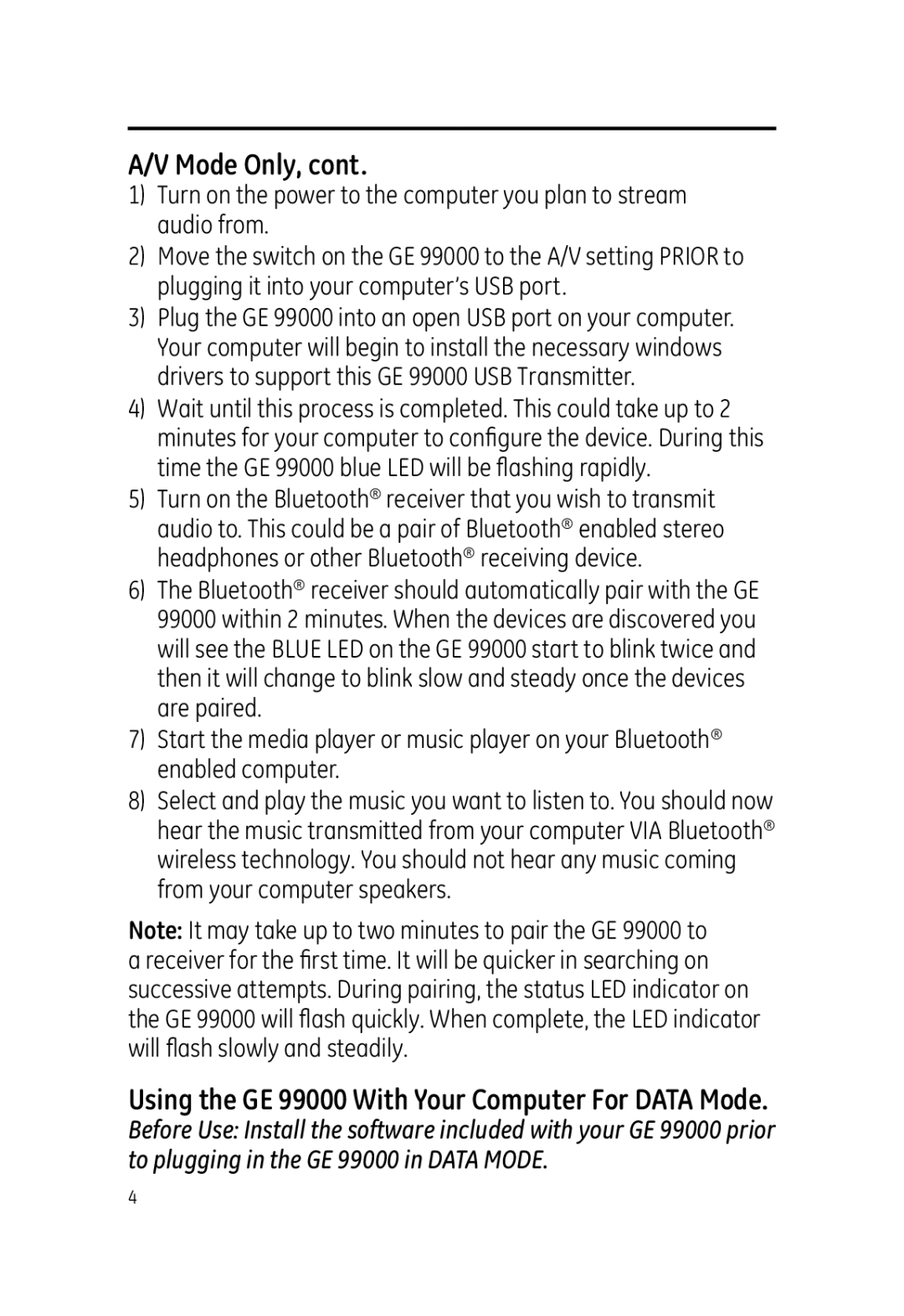 Jasco user manual Mode Only, Using the GE 99000 With Your Computer For Data Mode 